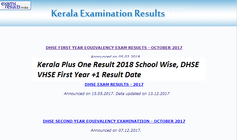 Kerala Plus One Result 2018 School Wise, DHSE VHSE First Year +1 Result Date