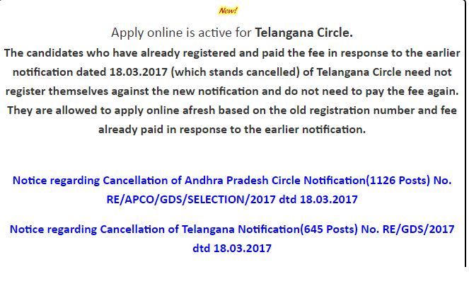 Telangana Postal Circle GDS Recruitment 2018 Notification 