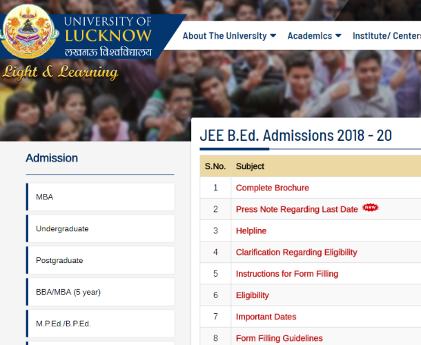 UP B.Ed JEE Admit Card 2019 lkouniv.ac.in Joint Entrance Exam Hall Ticket Date