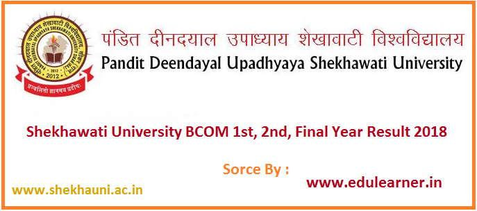 Shekhawati University BCOM Result 2018 Check Shekhawati University BCom 1st/ 2nd/ 3rd Year Results Name Wise