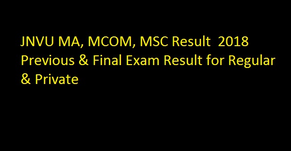 JNVU MA, MCOM, MSC Result 2018 Previous & Final Exam Result for Regular & Private