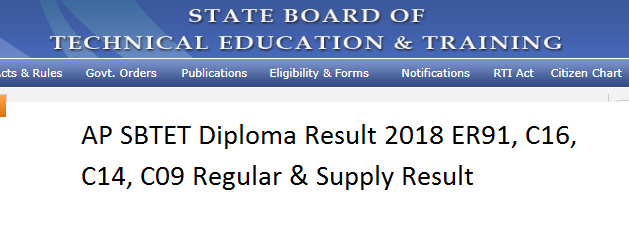 AP SBTET Diploma Result 2018 ER91, C16, C14, C09 Regular & Supply Result at sbtetap.gov.in