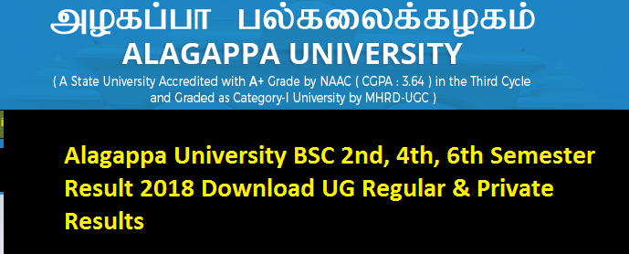 Alagappa University BSC 2nd, 4th, 6th Semester Result 2018 Download UG Regular & Private Results