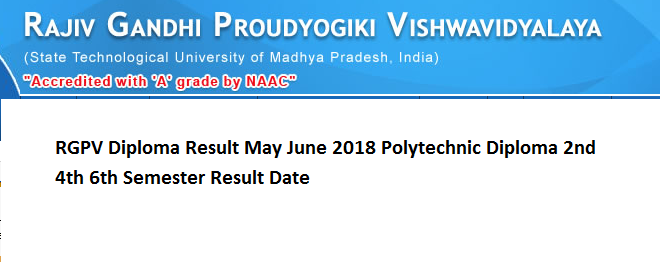 RGPV Diploma Result May June 2018 Polytechnic Diploma 2nd 4th 6th Semester Result Date