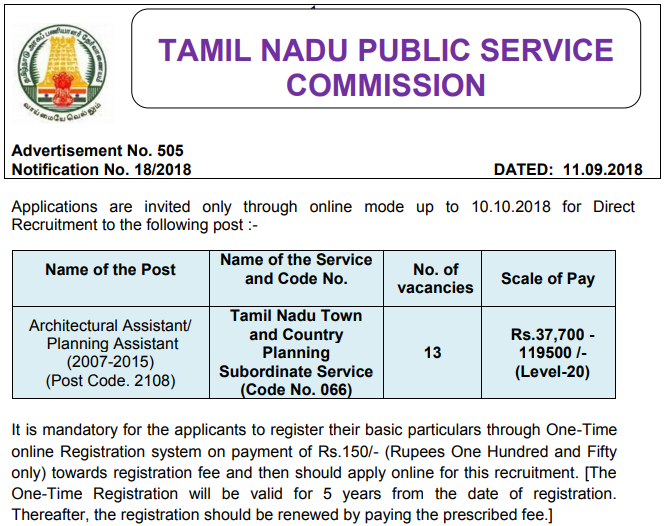 Tnpsc Architectural Assistant hall ticket 2018 Planning Assistant Admit Card