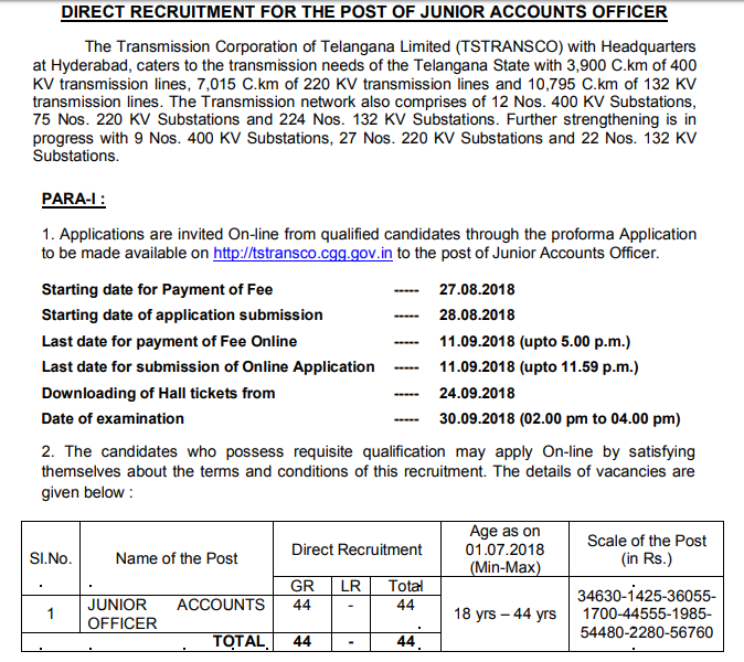 TSTRANSCO JAO Cut off Marks 2018 Results ఇక్కడ చూడండి Junior Accounts Officer Merit List