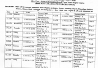 MDSU Time Table 2022 BA, B.Sc, B.Com Part I II III Date Sheet Regular/ Non College