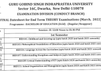 IPU B.Ed Date Sheet 2022 GGSIPU BEd 1st/ 2nd/ 3rd/ 4th Sem Exam Date Pdf Download