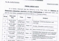 TS D.Ed 2nd Year Exam Time Table 2024 D.El.Ed Second Year Exam Date Pdf Download www.bse.telangana.gov.in