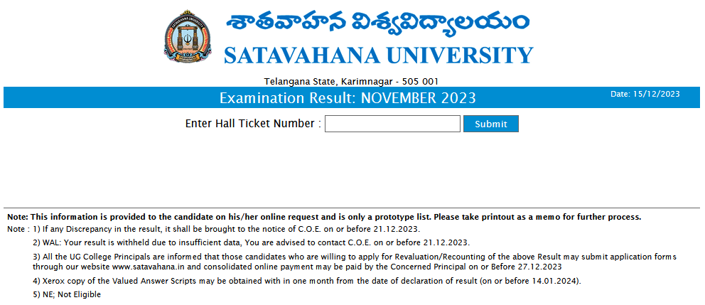 Satavahana University Degree 3rd & 5th Sem Results 2025 Manabadi SU UG Results Date Name Wise @www.satavahana.ac.in